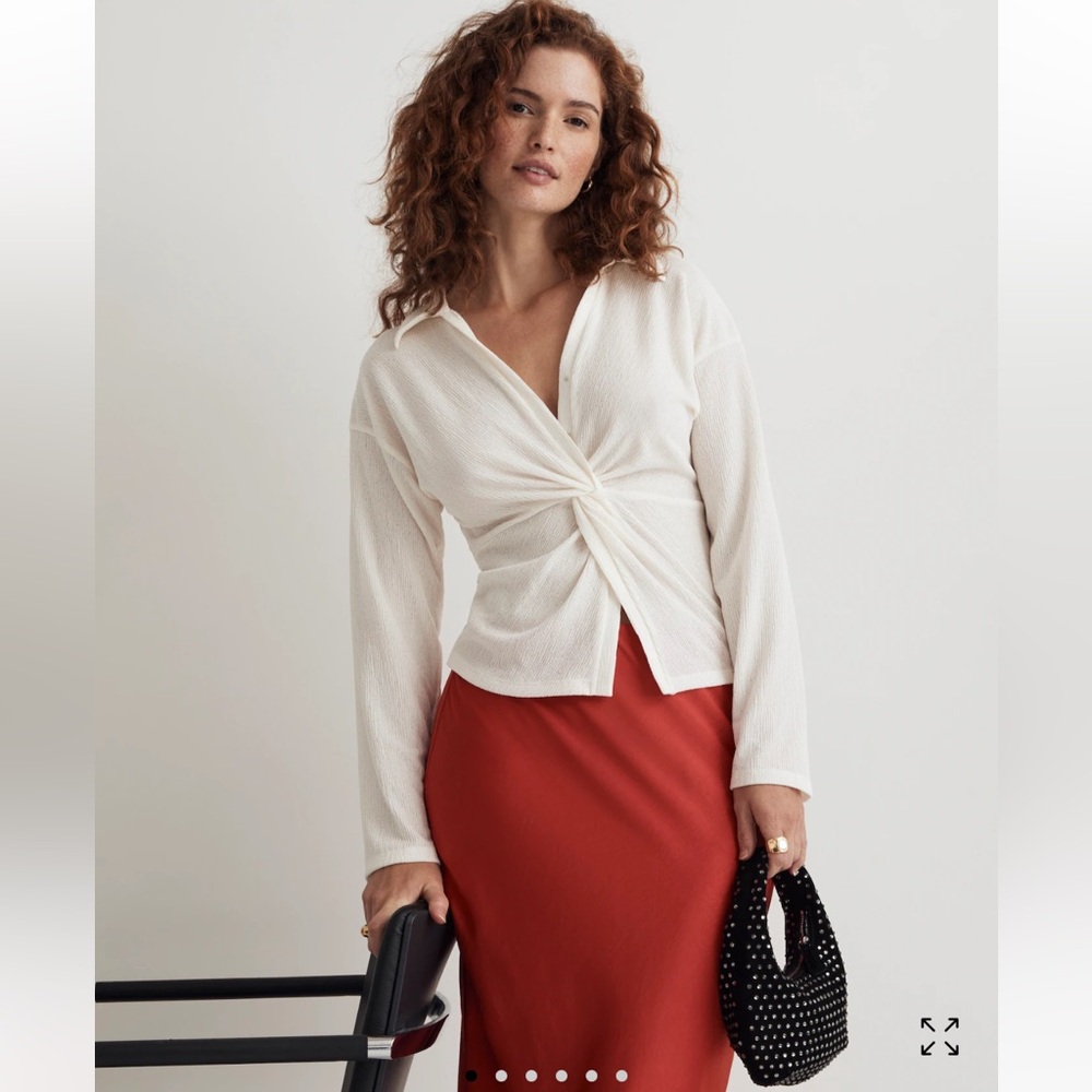 Madewell Off White (Lighthouse) Twist-Front Long-Sleeve Top Blouse Sz M